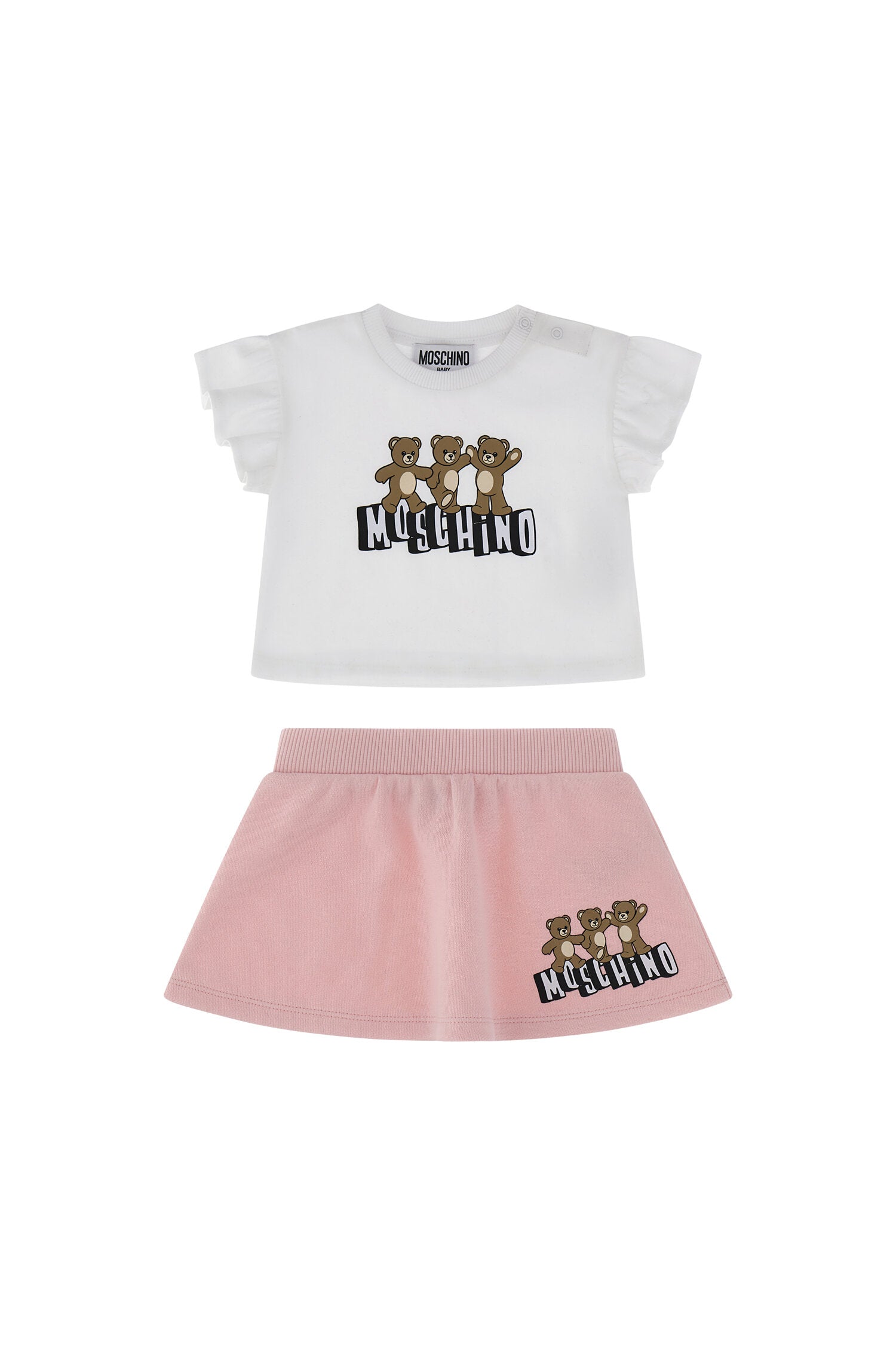 Moschino completo due pezzi neonata in cotone bianco