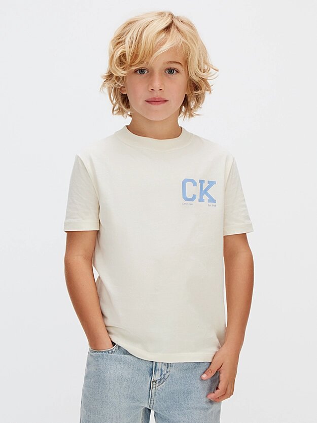 Calvin Klein Kids T-shirt ragazzo in cotone beige modello LVCKSJA09BT