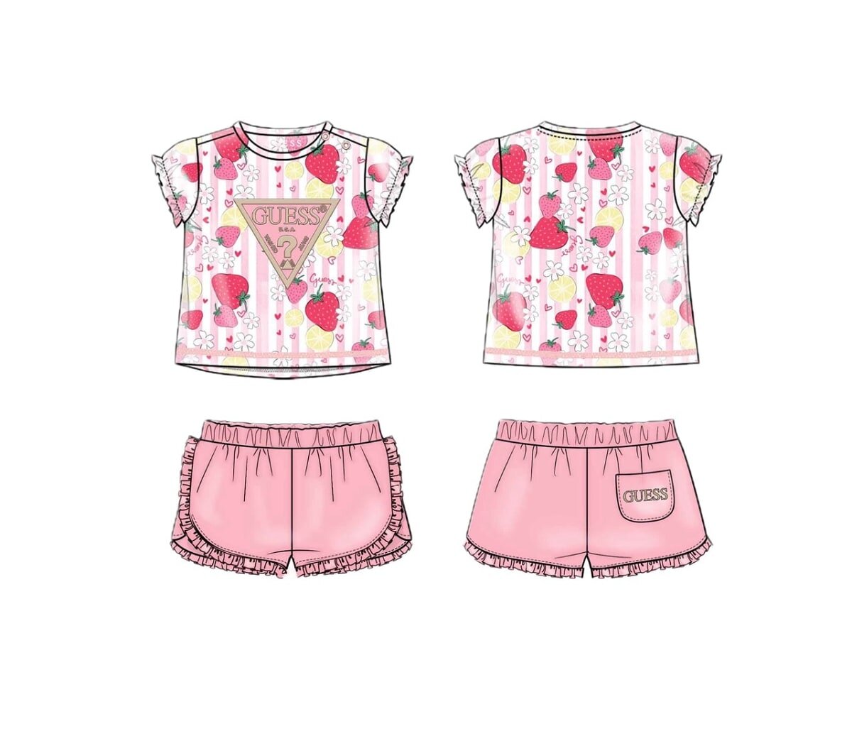 Guess Kids Set t-shirt a manica corta e shorts sportivi bambino baby strawberry lime