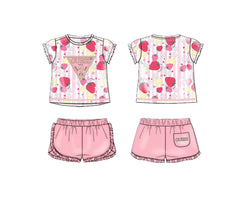 Guess Kids Set t-shirt a manica corta e shorts sportivi bambino baby strawberry lime