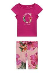 Guess Kids Set t-shirt leggings capri bambina baby viola dragonfruit