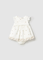 Mayoral Newborn Vestito pizzo cerimonia neonata panna-lino