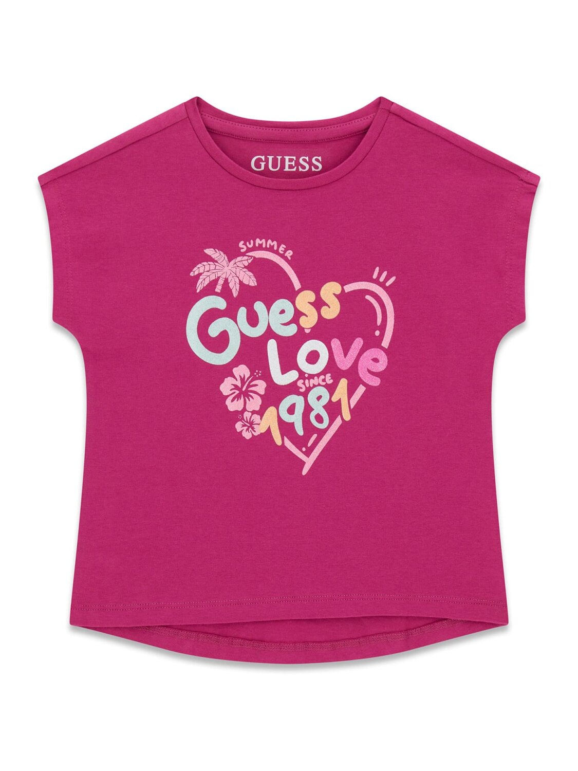 Guess Kids T-shirt orlo asimmetrico a manica corta bambina K6GI03 viola dragonfruit – vista 3