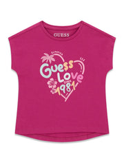 Guess Kids T-shirt orlo asimmetrico a manica corta bambina K6GI03 viola dragonfruit – vista 3