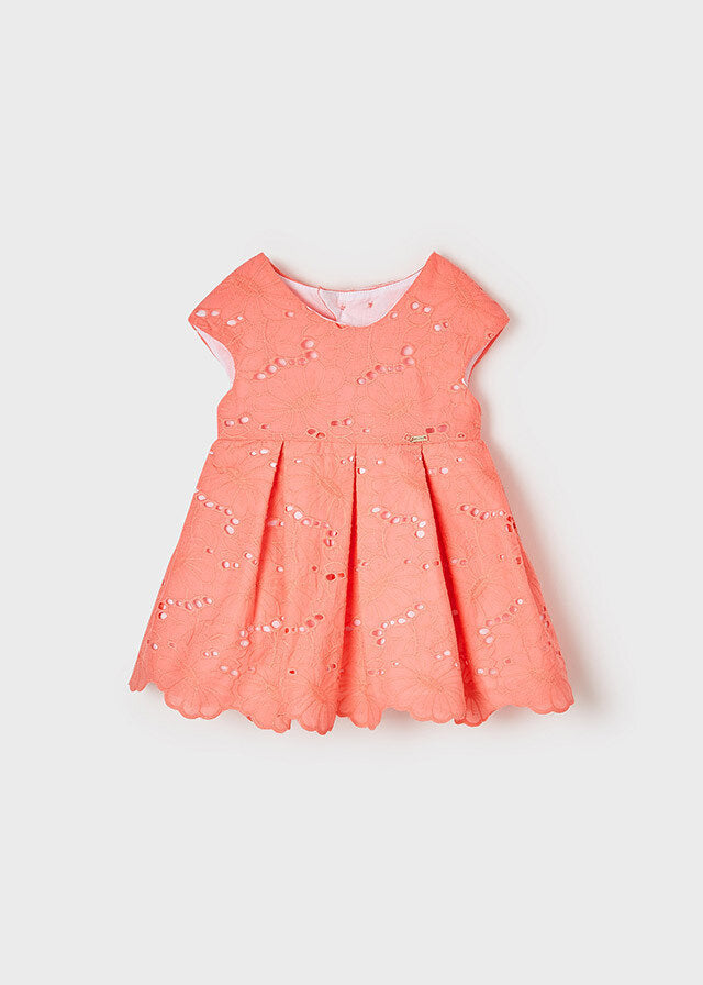 Mayoral Vestito ricamato traforato bambina baby corallo