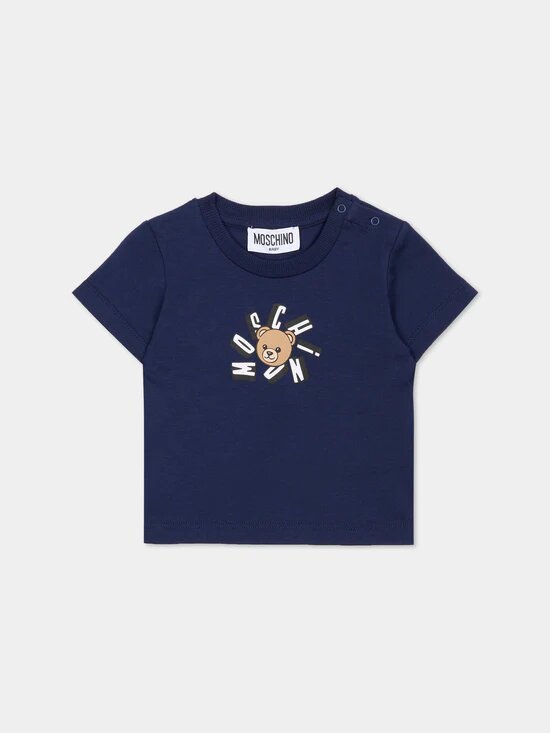 Moschino camicia baby unisex in cotone blu