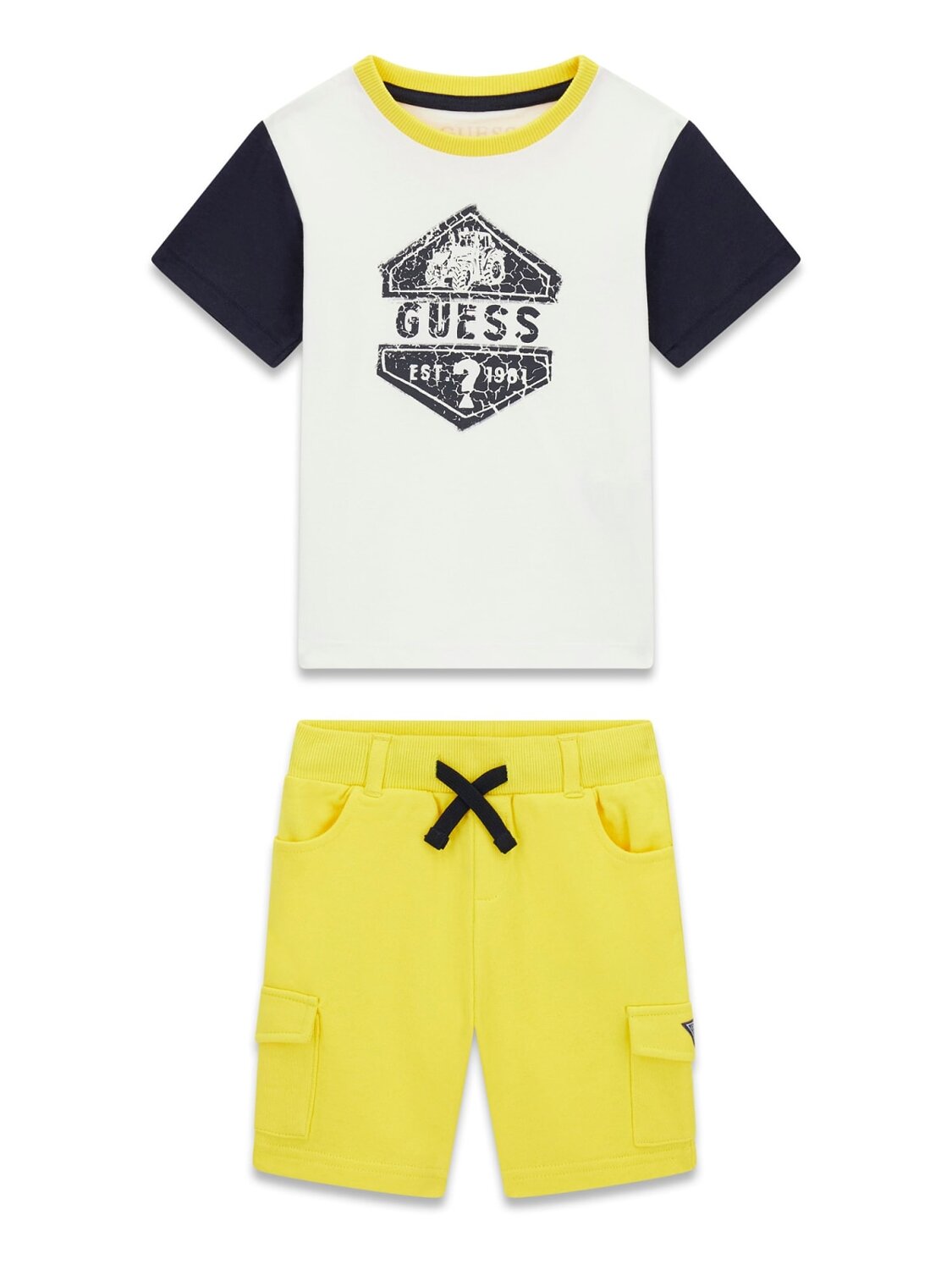 Guess Kids Set t-shirt a manica corta bermuda cargo ragazzo bianco/blu/giallo