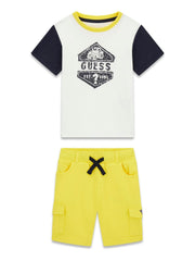 Guess Kids Set t-shirt a manica corta bermuda cargo ragazzo bianco/blu/giallo