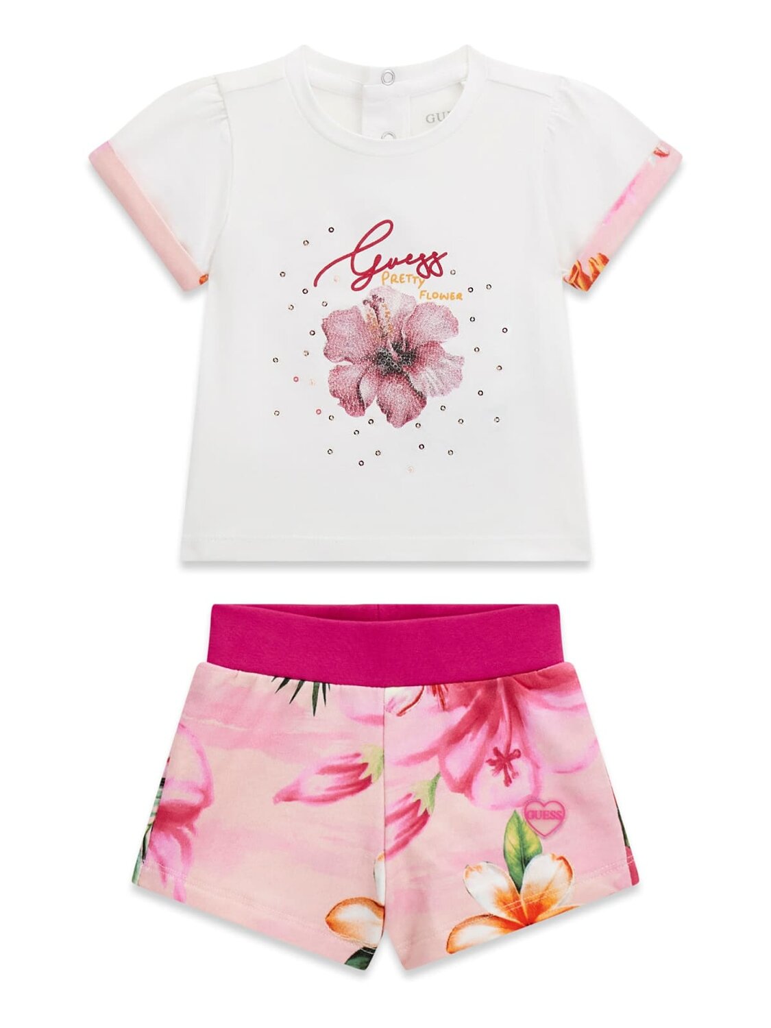 Guess Kids Set t-shirt a manica corta e shorts sportivi bambino baby bianco A6GG01