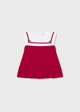Abito elegante Scugnizzi 0-16 senza maniche bianco e rosso con gonna a pieghe e bottoni a cuore stile marinaro