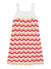 Abito estivo Scugnizzi 0-16 lavorato a maglia con motivo a onde multicolore rosa, arancio e bianco per bambina.
