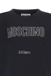 Abito corto nero Scugnizzi 0-16 in cotone con logo Moschino Milano decorato da strass luminosi sul petto