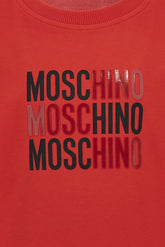 Abito T-shirt rosso Scugnizzi 0-16 in cotone con logo Moschino stampato a contrasto e girocollo a costine