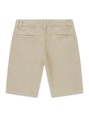 Pantaloncini Bermuda beige Scugnizzi 0-16 firmati GUESS con tasche posteriori e logo ricamato, vista posteriore.