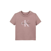 T-shirt a maniche corte Scugnizzi 0-16 Calvin Klein in cotone rosa antico con logo stampato e bottoni sulla spalla