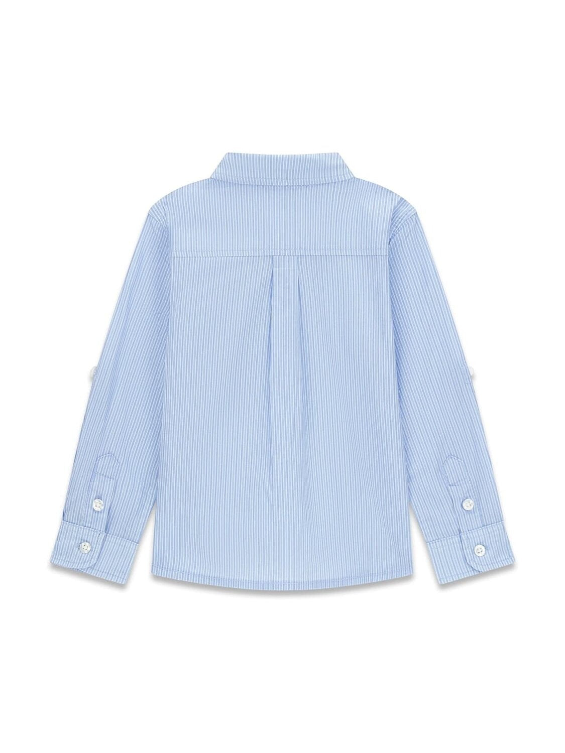Camicia a righe celeste e bianca per bambino Scugnizzi 0-16 con maniche lunghe e polsini abbottonati, vista posteriore