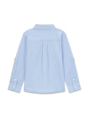 Camicia a righe celeste e bianca per bambino Scugnizzi 0-16 con maniche lunghe e polsini abbottonati, vista posteriore