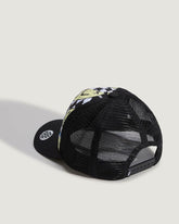 Cappellino trucker Scugnizzi 0-16 Vans nero con retro in rete, motivo a scacchi e grafiche smiley sul pannello frontale