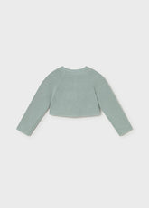 Cardigan corto Scugnizzi 0-16 per bambina in maglia fine verde acqua con maniche lunghe e design elegante