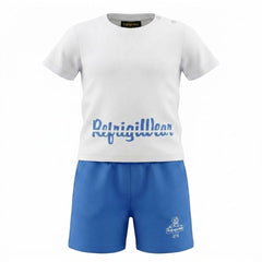 Completo estivo Scugnizzi 0-16 con t-shirt bianca e pantaloncini blu in cotone traspirante per bambini