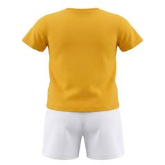 Completo estivo Scugnizzi 0-16 con t-shirt gialla a maniche corte e pantaloncini bianchi, vista posteriore