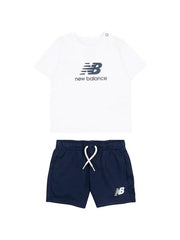 Completo Scugnizzi 0-16 New Balance con t-shirt bianca e pantaloncini blu navy in cotone per bambini