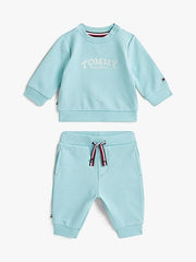 Completo tuta Scugnizzi 0-16 Tommy Hilfiger azzurro in cotone con felpa girocollo e pantaloni con coulisse