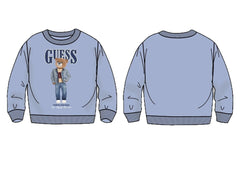 Felpa girocollo Scugnizzi 0-16 azzurro pastello con stampa grafica frontale di un orsetto in denim per bambini