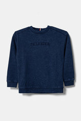 Felpa girocollo blu navy Scugnizzi 0-16 in cotone con logo Tommy Hilfiger ricamato tono su tono e bordi a costine