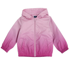 Giacca leggera Scugnizzi 0-16 per bambina con cappuccio, effetto sfumato dal rosa al fucsia e chiusura con zip.