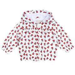 Giacca reversibile Scugnizzi 0-16 per bambina con stampa a cuoricini rossi su fondo bianco e cappuccio integrato