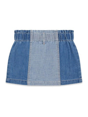 Gonna corta in denim bicolore Scugnizzi 0-16 con vita elasticizzata e design a pannelli in diverse tonalità di blu