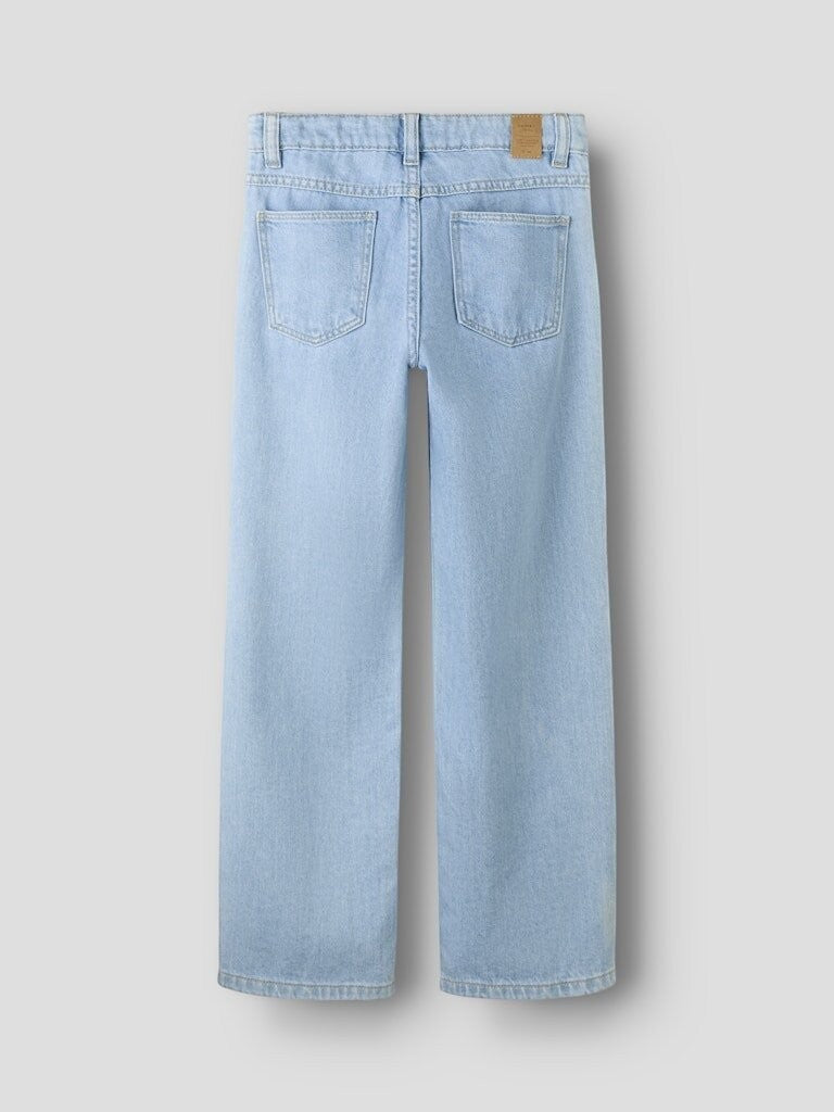 Pantaloni in denim a gamba larga Scugnizzi 0-16 color azzurro chiaro con tasche posteriori e vestibilità comoda