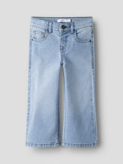 Jeans a gamba larga Scugnizzi 0-16 in denim azzurro chiaro con cinque tasche e passanti per cintura per bambina