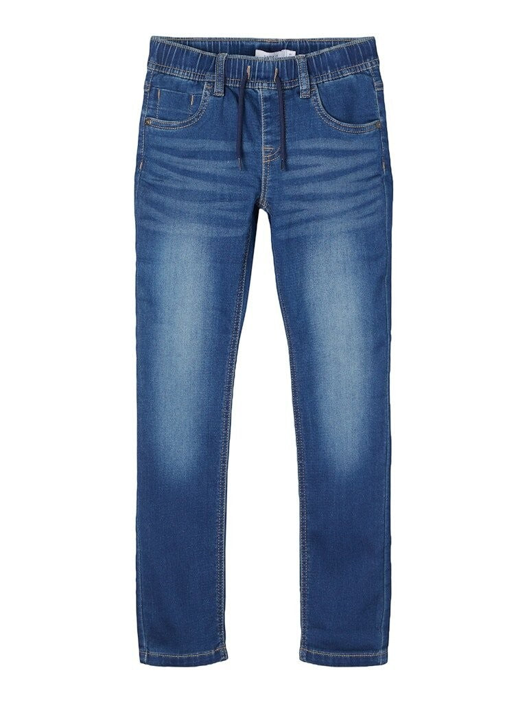 Jeans casual Scugnizzi 0-16 blu in denim morbido con vita elasticizzata e coulisse regolabile per bambini