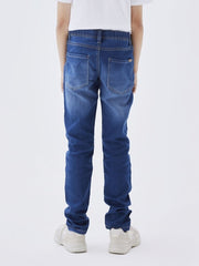 Pantaloni jeans blu Scugnizzi 0-16 per bambini con vita elasticizzata e tasche posteriori, vista posteriore