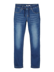Jeans casual Scugnizzi 0-16 blu in denim morbido con vita elasticizzata e coulisse regolabile per bambini