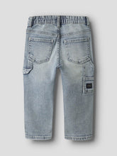 Jeans cargo per bambini Scugnizzi 0-16 in denim azzurro chiaro con vita elasticizzata e tasche posteriori