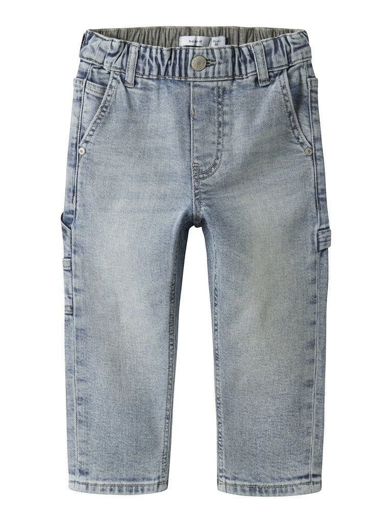 Jeans cargo per bambini Scugnizzi 0-16 in denim azzurro chiaro con vita elasticizzata e lavaggio effetto vissuto