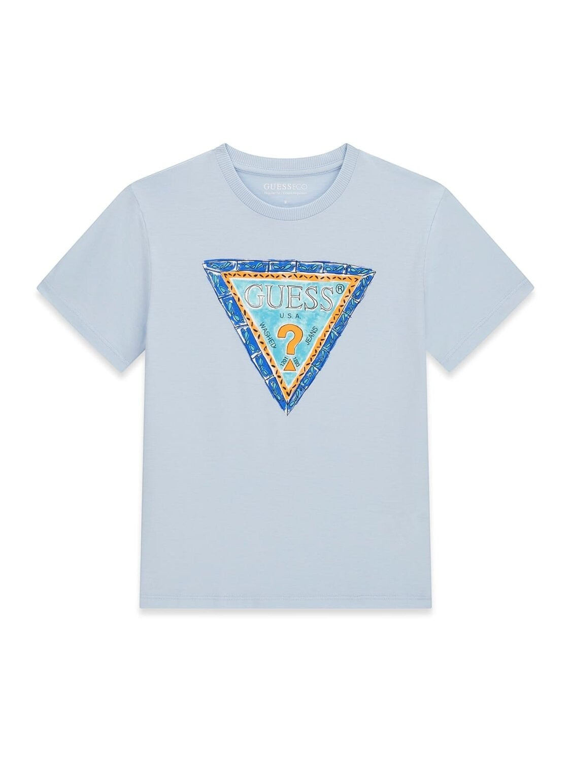 Maglietta a maniche corte Scugnizzi 0-16 azzurra in cotone con logo triangolare Guess stampato sul petto