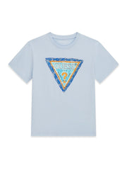 Maglietta a maniche corte Scugnizzi 0-16 azzurra in cotone con logo triangolare Guess stampato sul petto