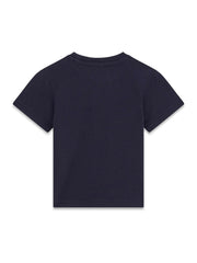 Maglietta a maniche corte Scugnizzi 0-16 per bambini in cotone blu scuro con girocollo, vista posteriore