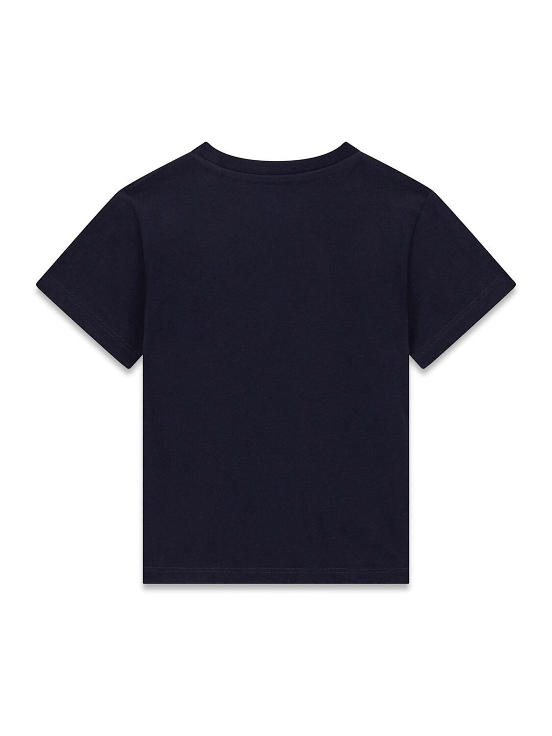 Maglietta a maniche corte Scugnizzi 0-16 in cotone blu scuro, vista posteriore, ideale per bambini.