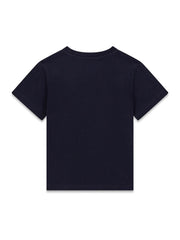 Maglietta a maniche corte Scugnizzi 0-16 in cotone blu scuro, vista posteriore, ideale per bambini.