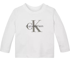 Maglietta a maniche lunghe bianca in cotone Scugnizzi 0-16 con logo Calvin Klein stampato sul petto