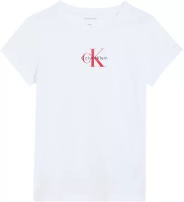 Maglietta bianca a maniche corte Scugnizzi 0-16 in cotone con logo Calvin Klein Jeans rosso sul petto
