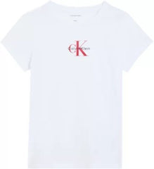 Maglietta bianca a maniche corte Scugnizzi 0-16 in cotone con logo Calvin Klein Jeans rosso sul petto