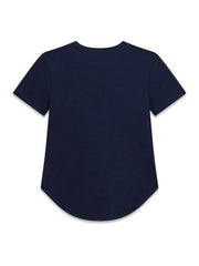 Retro della maglietta a maniche corte blu navy in cotone Scugnizzi 0-16 con orlo posteriore arrotondato