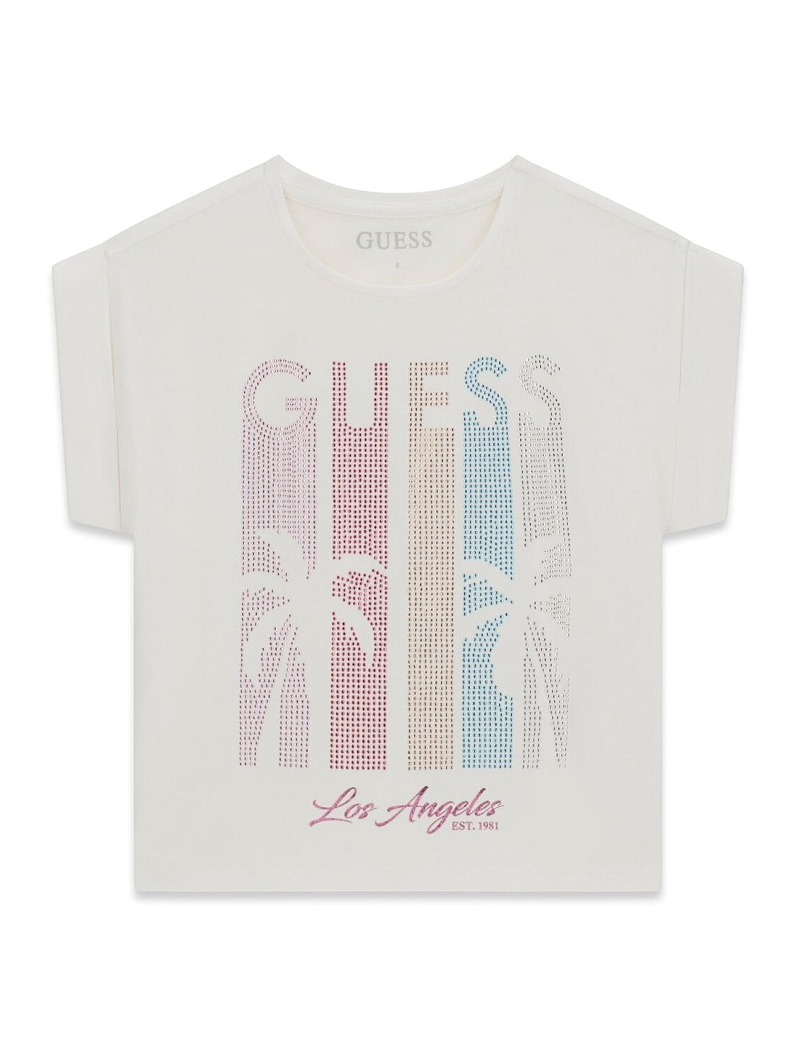 Maglietta a maniche corte Scugnizzi 0-16 GUESS color crema con stampa grafica Los Angeles e palme frontale