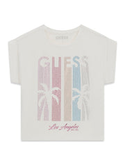 Maglietta a maniche corte Scugnizzi 0-16 GUESS color crema con stampa grafica Los Angeles e palme frontale
